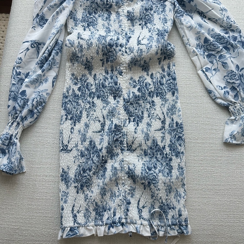 SHEIN Blue and White Off the Shoulder Sheath Dress Large